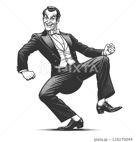 Dancing Gentleman engraving vector illustration 128270044