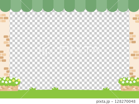 カフェのフレーム、グリーンのテント屋根 カフェのフレーム、グリーンのテント屋根 128270048