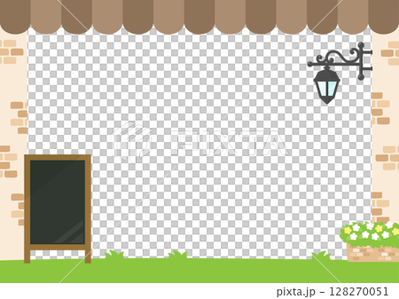 帶有棕色帳篷屋頂、斗篷和黑板的咖啡廳框架 128270051