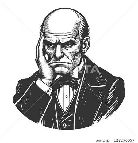 Frustrated Bald Man sketch raster illustration Frustrated Bald Man sketch raster illustration 128270057