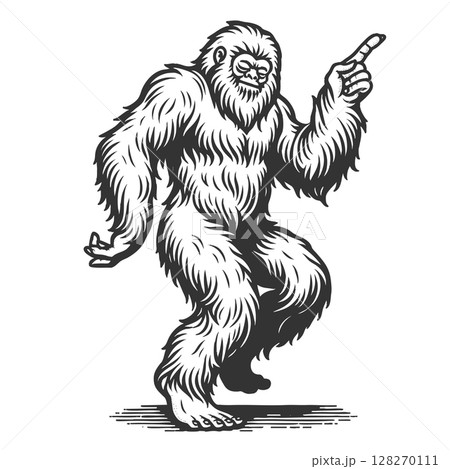 Dancing Yeti engraving sketch vector illustration 128270111