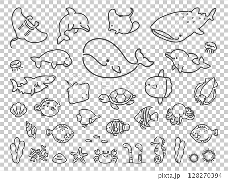 可愛的手繪大海插圖 可愛的手繪大海插圖 128270394