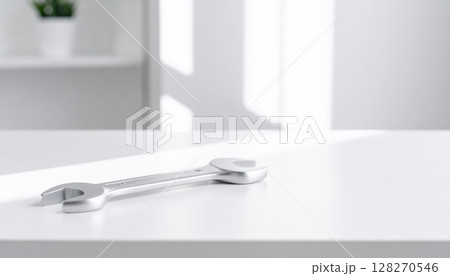 White metal key in a hotel bathroom door keyhole, isolated for hygiene White metal key in a hotel bathroom door keyhole, isolated for hygiene 128270546