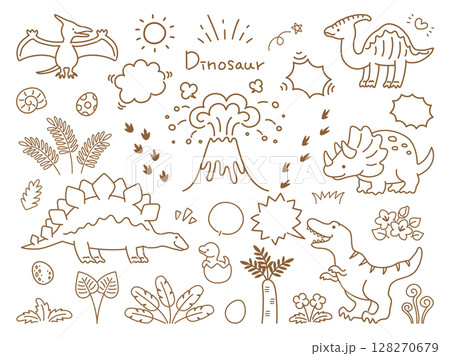手描きの恐竜のイラストセット 手描きの恐竜のイラストセット 128270679