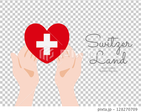 [Switzerland] hand and national flag icon vector illustration 128270709