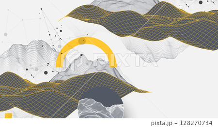 The abstract wave is made in a frame style. Template for science and technology presentation. Vector art. 128270734