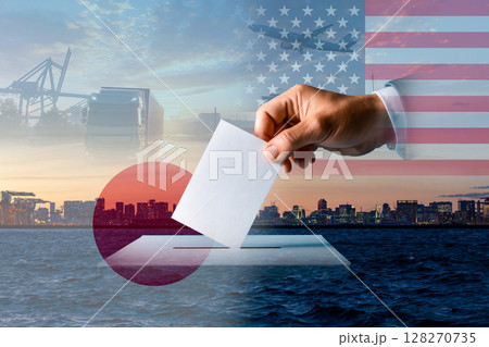 象徴的な政治投票シーン、日米関係の象徴、グローバル政策のメタファー 128270735