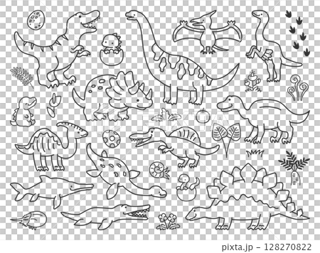 恐竜のイラスト、黒い画線 128270822