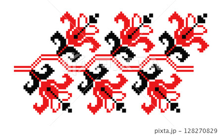 Red and black floral embroidery ornament pattern 128270829