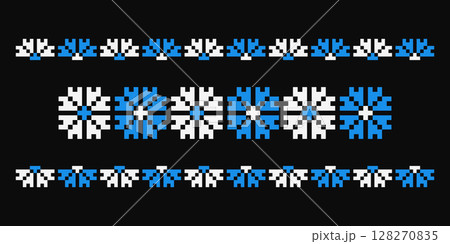 Floral Ukrainian border ornament pattern on black 128270835