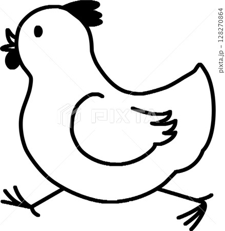 シンプルなにわとりのイラスト-白黒 128270864