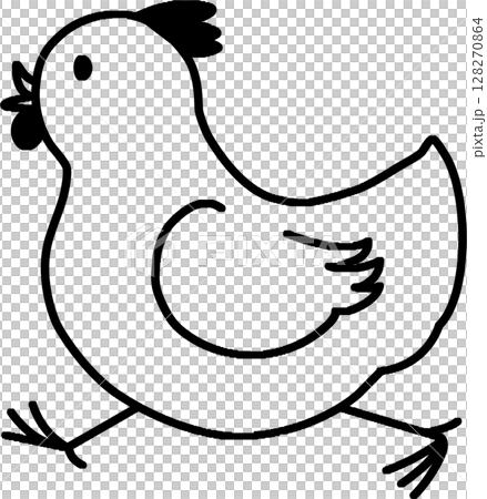 シンプルなにわとりのイラスト-白黒 128270864