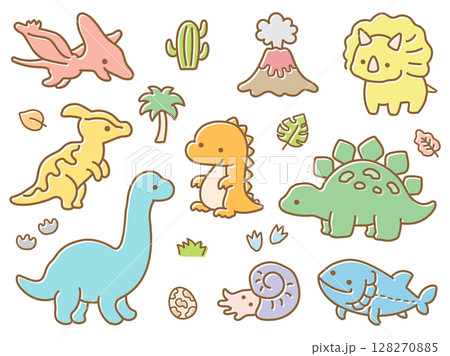 かわいい恐竜の手描き風イラストセット 128270885