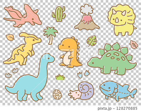 Cute dinosaur hand-drawn illustration set 128270885