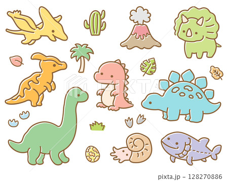 かわいい恐竜の手描きイラスト かわいい恐竜の手描きイラスト 128270886