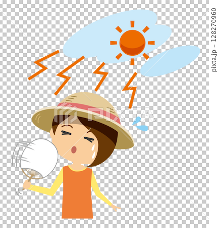 Illustration of a woman fanning herself in the sun 128270960