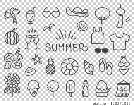 Summer icons, hand drawn illustration set Summer icons, hand drawn illustration set 128271015