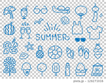 Hand drawn summer icon set 128271016