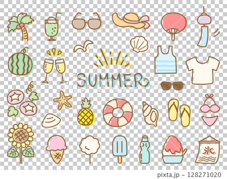 可愛的夏季手繪圖示集 128271020