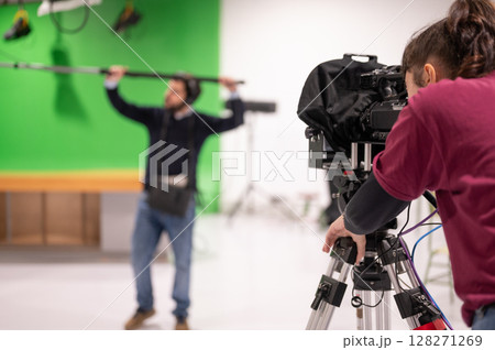 Students learning in a TV Studio set. 128271269