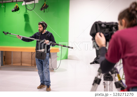 Students learning in a TV Studio set. 128271270