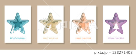 Merry Christmas and Happy New Year template for covers, invitations, posters, banners and flyers in paper cut style. Merry Christmas and Happy New Year template for covers, invitations, posters, banners and flyers in paper cut style. 128271408