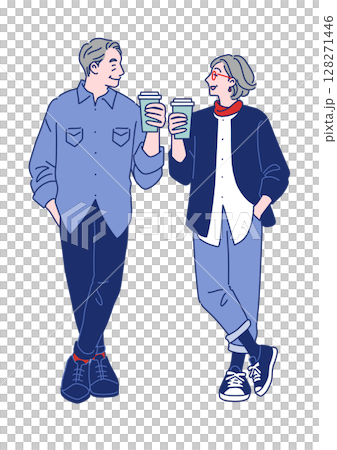 Stylish senior couple standing side by side 128271446