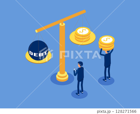 Weighing, balance, debt statistics. Flat isometric vector concept 128271566