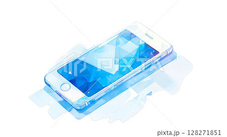透明背景（png）にスマートフォンの水彩イラスト 128271851