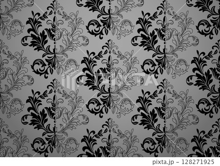 Wallpaper in the style of Baroque. Gray and black floral ornament. Seamless vector background. Graphic pattern for fabric, wallpaper, packaging. Ornate Damask flower illustration 128271925
