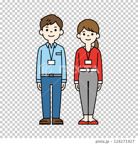 ネームホルダーをした若い男女の社会人の全身イラスト素材セット＿ベクター＿カラー 128271927