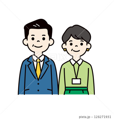 働く中高年の男女の上半身イラスト素材セット＿ビジネスパーソン＿ベクター＿カラー 128271931