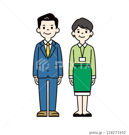 働く中高年の男女の全身イラスト素材セット_ビジネスパーソン_ベクター_カラー 働く中高年の男女の全身イラスト素材セット_ビジネスパーソン_ベクター_カラー 128271932