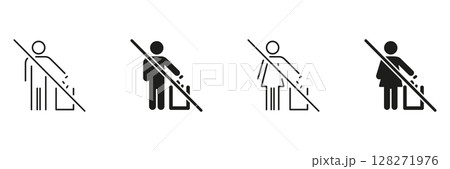 No Littering Prohibition Icon Set. Waste Disposal And Environmental Protection Outline And Silhouette Symbol Collection. Isolated Vector Illustration 128271976