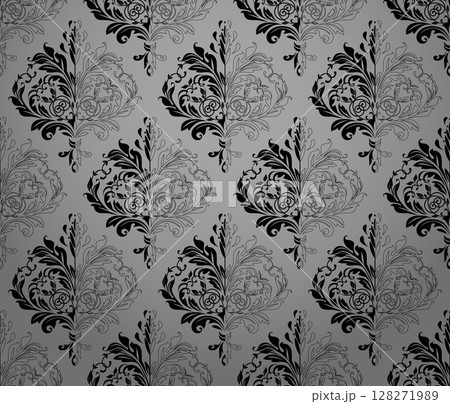 Floral pattern. Seamless vector background. Vintage wallpaper in the Baroque style. Gray and black ornament for fabric, wallpaper, packaging. Ornate Damask flower illustration 128271989