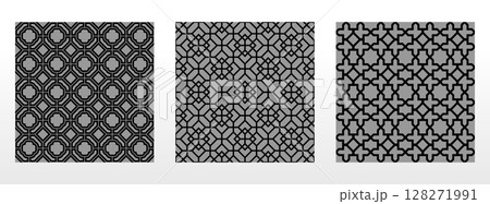 Geometric set of seamless black and gray patterns. Simple vector graphics Geometric set of seamless black and gray patterns. Simple vector graphics 128271991