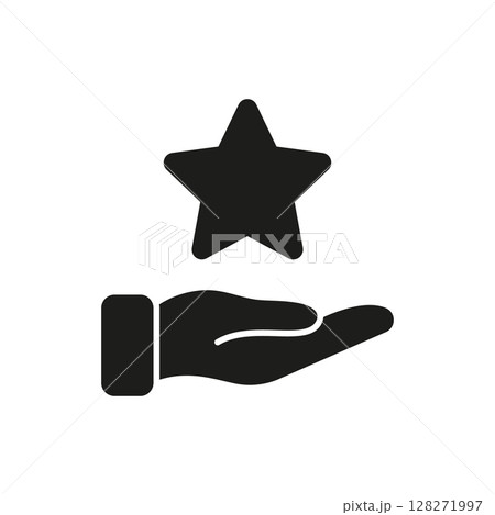 Hand With Star Solid Icon. Achieving Excellence, Quality Service, And Customer Satisfaction Silhouette Symbol. Performance Recognition And Reward. Isolated Vector Illustration Hand With Star Solid Icon. Achieving Excellence, Quality Service, And Customer Satisfaction Silhouette Symbol. Performance Recognition And Reward. Isolated Vector Illustration 128271997