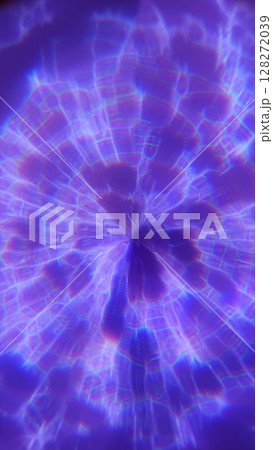 Abstract digital vortex with glowing blue and purple patterns radiating from the center 128272039