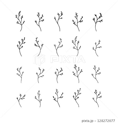 Linear Leaf Sprigs. A neat and minimal design of botanical sprigs with consistent outlines and balanced natural symmetry, great for elegant compositions. Linear Leaf Sprigs. A neat and minimal design of botanical sprigs with consistent outlines and balanced natural symmetry, great for elegant compositions. 128272077
