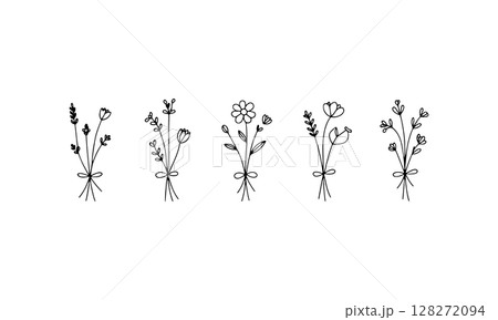 Upright Garden Sprigs. Elegant floral stems standing vertically with detailed linework, capturing the beauty of garden blooms in a modern silhouette. Upright Garden Sprigs. Elegant floral stems standing vertically with detailed linework, capturing the beauty of garden blooms in a modern silhouette. 128272094