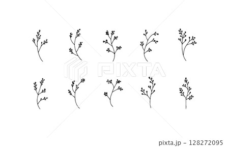Fine Leaves Collection. A subtle linear set of delicate twigs with small, clean leaves for modern natural-themed projects. Fine Leaves Collection. A subtle linear set of delicate twigs with small, clean leaves for modern natural-themed projects. 128272095