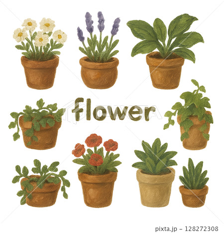 観葉植物　鉢植え　油彩イラスト　切り抜き 128272308