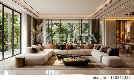 Large luxury modern bright interiors living room mockup 128272322