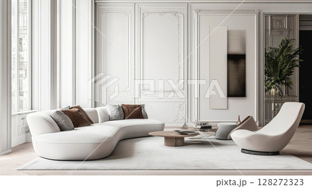 Large luxury modern bright interiors living room mockup 128272323