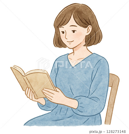 読書　女性　水彩イラスト 128273148