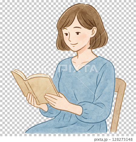 読書　女性　水彩イラスト 128273148