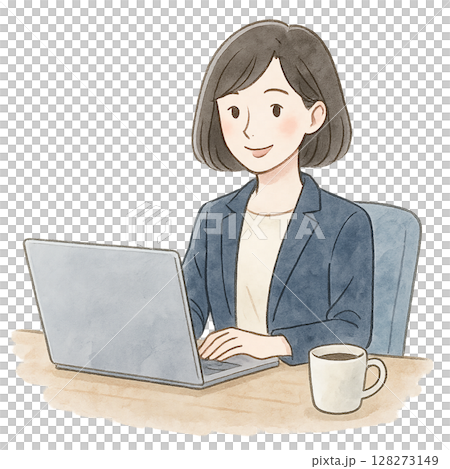 会社 デスクワーク ビジネス 女性 水彩イラスト 会社 デスクワーク ビジネス 女性 水彩イラスト 128273149