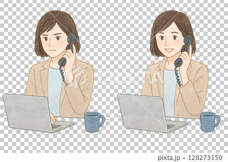 Woman on the phone Business watercolor illustration 128273150