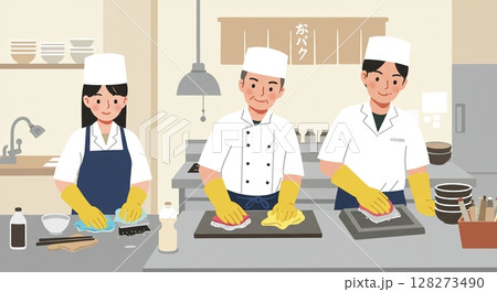寿司職人の技と配達：新鮮な味を食卓へお届け 128273490
