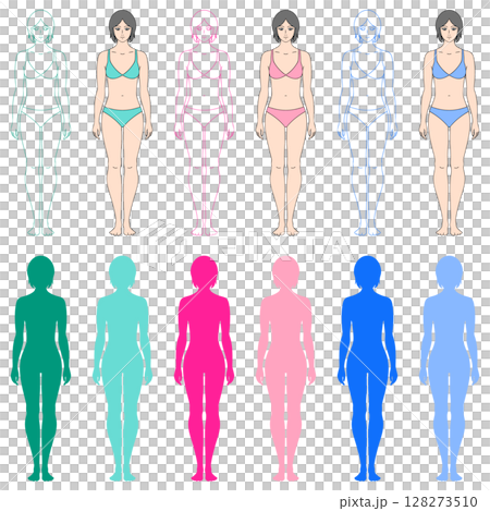 女模,人體輪廓,綠色,粉紅色,藍色變化套裝 女模,人體輪廓,綠色,粉紅色,藍色變化套裝 128273510
